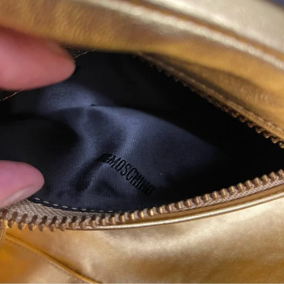 H&Moschino Gold Calf Leather Women's Pants Rare COLLAB - Picture 7 of 16